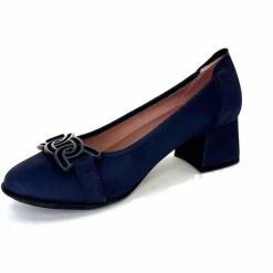 Basic|Ballerines<Sabrinas Ballerines à Talons 95101 Cuir Bleu Marine