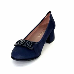 Basic|Ballerines<Sabrinas Ballerines à Talons 95101 Cuir Bleu Marine