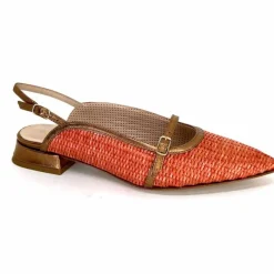 Elégant|Ballerines<Ivoire0532 Ballerines Bride Arriere Ivoire X1406 Raffia Cuir Bronze Orange