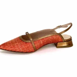 Elégant|Ballerines<Ivoire0532 Ballerines Bride Arriere Ivoire X1406 Raffia Cuir Bronze Orange