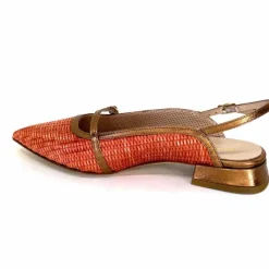 Elégant|Ballerines<Ivoire0532 Ballerines Bride Arriere Ivoire X1406 Raffia Cuir Bronze Orange