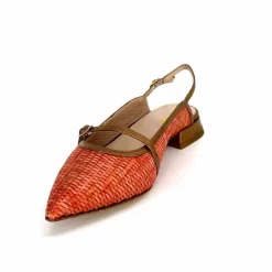 Elégant|Ballerines<Ivoire0532 Ballerines Bride Arriere Ivoire X1406 Raffia Cuir Bronze Orange