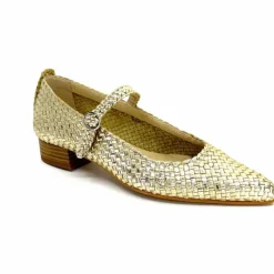 Féminin|Ballerines<Ivoire0303 Ballerines Ivoire 24776 Cuir Tressé Or