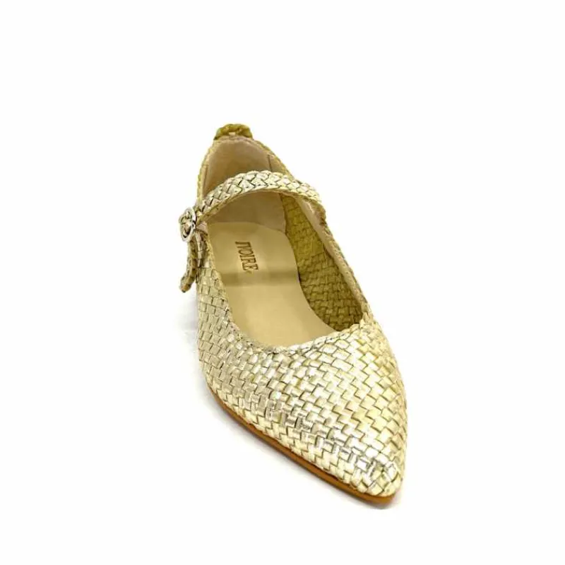 Féminin|Ballerines<Ivoire0303 Ballerines Ivoire 24776 Cuir Tressé Or