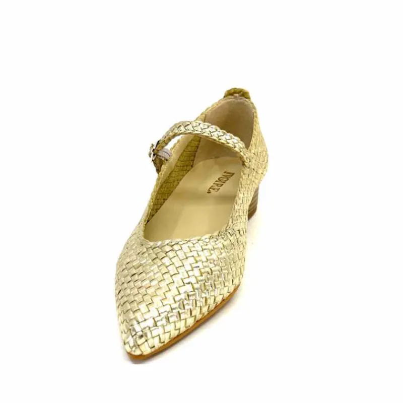 Féminin|Ballerines<Ivoire0303 Ballerines Ivoire 24776 Cuir Tressé Or