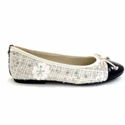 Basic|Ballerines<Ivoire0317a Ballerines Ivoire 2204108 Textile Vernis Noir Blanc