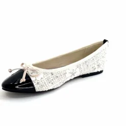 Basic|Ballerines<Ivoire0317a Ballerines Ivoire 2204108 Textile Vernis Noir Blanc