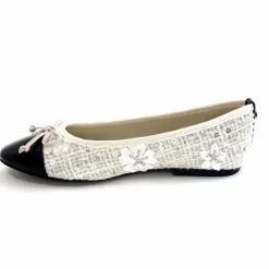 Basic|Ballerines<Ivoire0317a Ballerines Ivoire 2204108 Textile Vernis Noir Blanc