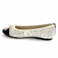 Basic|Ballerines<Ivoire0317a Ballerines Ivoire 2204108 Textile Vernis Noir Blanc