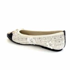 Basic|Ballerines<Ivoire0317a Ballerines Ivoire 2204108 Textile Vernis Noir Blanc