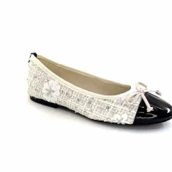 Basic|Ballerines<Ivoire0317a Ballerines Ivoire 2204108 Textile Vernis Noir Blanc