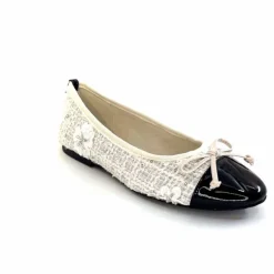 Basic|Ballerines<Ivoire0317a Ballerines Ivoire 2204108 Textile Vernis Noir Blanc