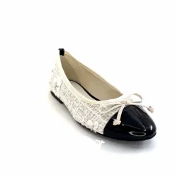 Basic|Ballerines<Ivoire0317a Ballerines Ivoire 2204108 Textile Vernis Noir Blanc