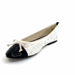 Basic|Ballerines<Ivoire0317a Ballerines Ivoire 2204108 Textile Vernis Noir Blanc