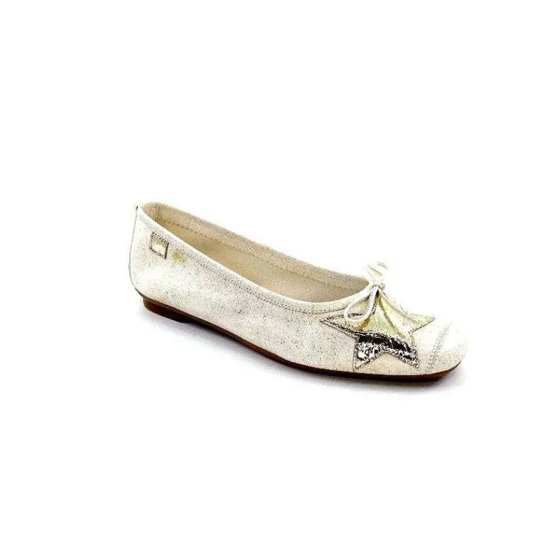 Basic|Ballerines<Requin Ballerines Reqins Hello Cuir Doré Blanc