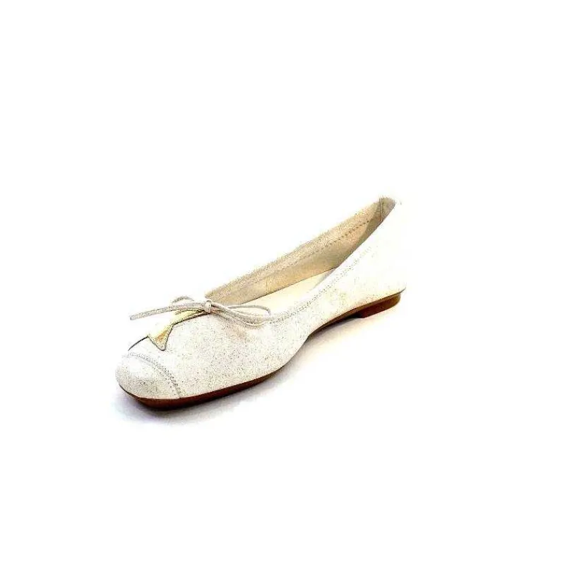 Basic|Ballerines<Requin Ballerines Reqins Hello Cuir Doré Blanc