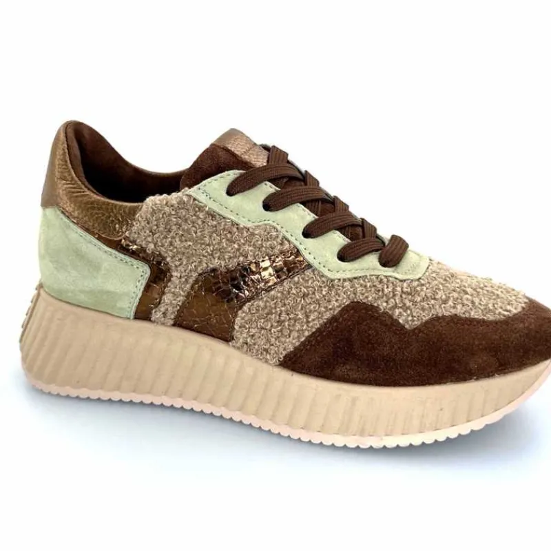 Sport Chic|Baskets<Softwaves Baskets à Plateforme 8.95.05/002 Daim Vert Marron
