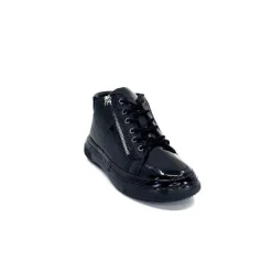 Décontracté|Baskets<Ivoire0401a Baskets Avec Fermeture Éclair Ivoire 500-358 Cuir &amp; Vernis Noir