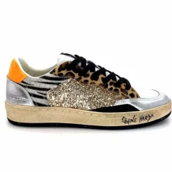 Teenager|Sport Chic<Crime London Baskets 21201 Cuir Blanc Argent Or Léo Orange Multicolore