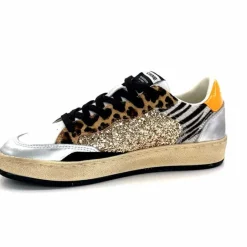 Teenager|Sport Chic<Crime London Baskets 21201 Cuir Blanc Argent Or Léo Orange Multicolore