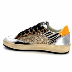 Teenager|Sport Chic<Crime London Baskets 21201 Cuir Blanc Argent Or Léo Orange Multicolore