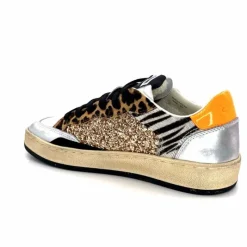 Teenager|Sport Chic<Crime London Baskets 21201 Cuir Blanc Argent Or Léo Orange Multicolore