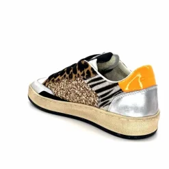 Teenager|Sport Chic<Crime London Baskets 21201 Cuir Blanc Argent Or Léo Orange Multicolore