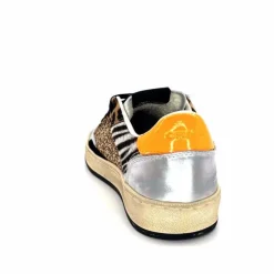 Teenager|Sport Chic<Crime London Baskets 21201 Cuir Blanc Argent Or Léo Orange Multicolore