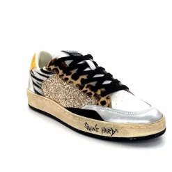 Teenager|Sport Chic<Crime London Baskets 21201 Cuir Blanc Argent Or Léo Orange Multicolore