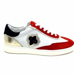 Sport Chic|Baskets<Donna Carolina Baskets 51670 113 Cuir Blanc Daim Bleu Marine Rouge