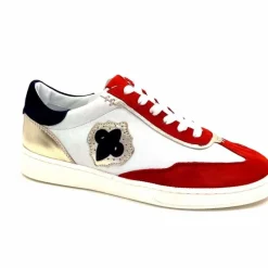 Sport Chic|Baskets<Donna Carolina Baskets 51670 113 Cuir Blanc Daim Bleu Marine Rouge