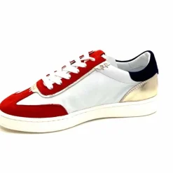 Sport Chic|Baskets<Donna Carolina Baskets 51670 113 Cuir Blanc Daim Bleu Marine Rouge