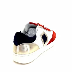 Sport Chic|Baskets<Donna Carolina Baskets 51670 113 Cuir Blanc Daim Bleu Marine Rouge
