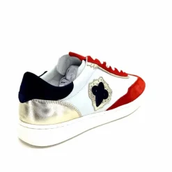 Sport Chic|Baskets<Donna Carolina Baskets 51670 113 Cuir Blanc Daim Bleu Marine Rouge
