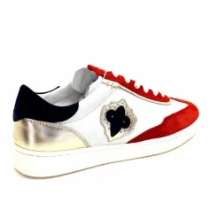 Sport Chic|Baskets<Donna Carolina Baskets 51670 113 Cuir Blanc Daim Bleu Marine Rouge