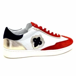 Sport Chic|Baskets<Donna Carolina Baskets 51670 113 Cuir Blanc Daim Bleu Marine Rouge