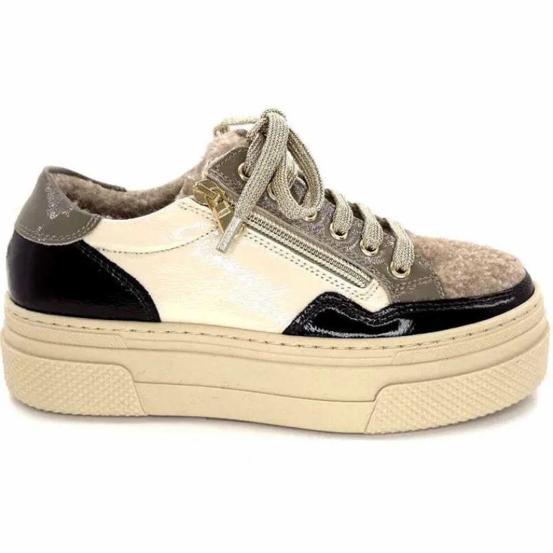 Fourrure|Compensées & Plateformes<Elena Baskets Fourrées 20124 GillCuir Crème Marron Gris BlancGrisClairMarron