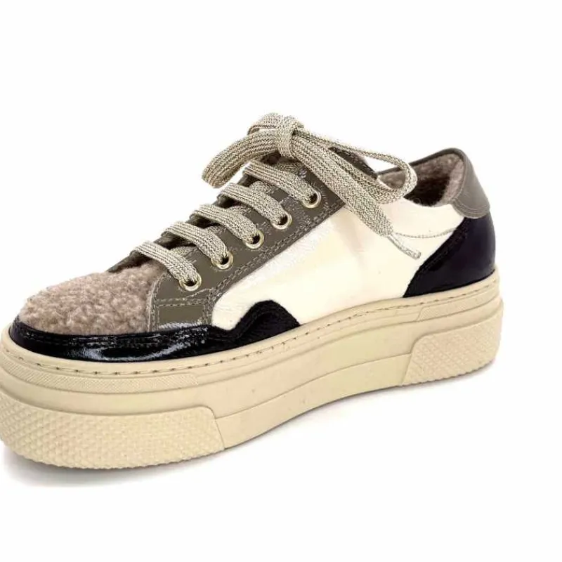 Fourrure|Compensées & Plateformes<Elena Baskets Fourrées 20124 GillCuir Crème Marron Gris BlancGrisClairMarron