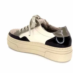 Fourrure|Compensées & Plateformes<Elena Baskets Fourrées 20124 GillCuir Crème Marron Gris BlancGrisClairMarron