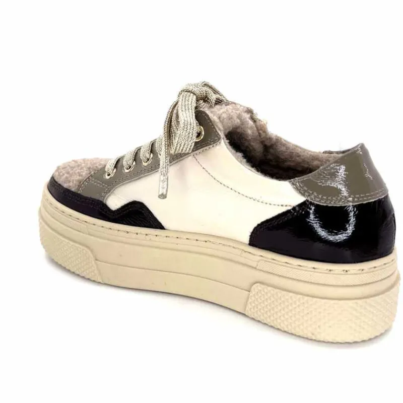 Fourrure|Compensées & Plateformes<Elena Baskets Fourrées 20124 GillCuir Crème Marron Gris BlancGrisClairMarron