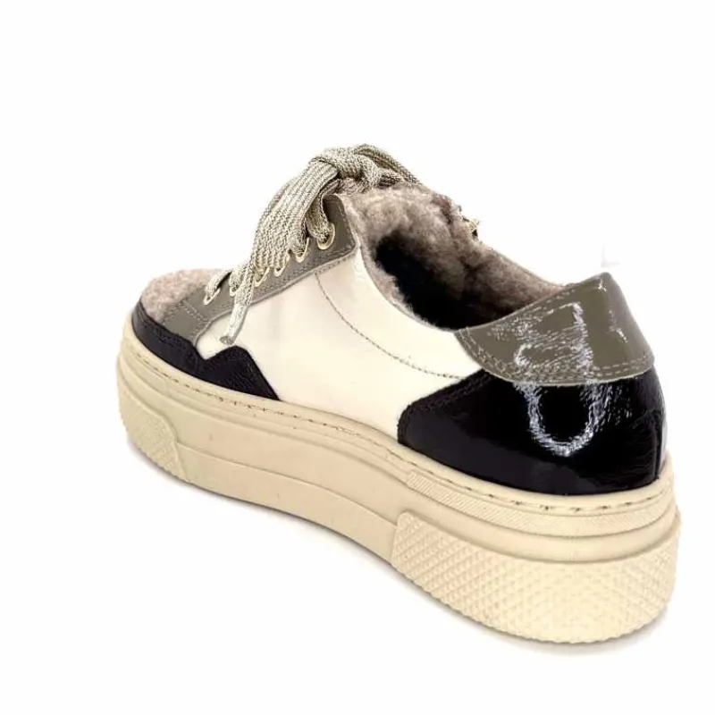Fourrure|Compensées & Plateformes<Elena Baskets Fourrées 20124 GillCuir Crème Marron Gris BlancGrisClairMarron