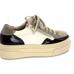 Fourrure|Compensées & Plateformes<Elena Baskets Fourrées 20124 GillCuir Crème Marron Gris BlancGrisClairMarron