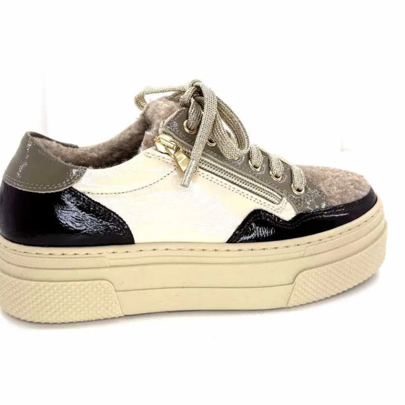 Fourrure|Compensées & Plateformes<Elena Baskets Fourrées 20124 GillCuir Crème Marron Gris BlancGrisClairMarron