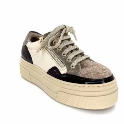 Fourrure|Compensées & Plateformes<Elena Baskets Fourrées 20124 GillCuir Crème Marron Gris BlancGrisClairMarron