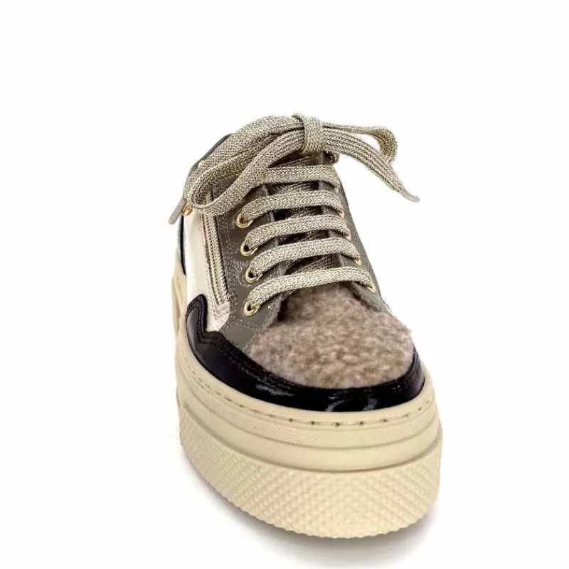 Fourrure|Compensées & Plateformes<Elena Baskets Fourrées 20124 GillCuir Crème Marron Gris BlancGrisClairMarron