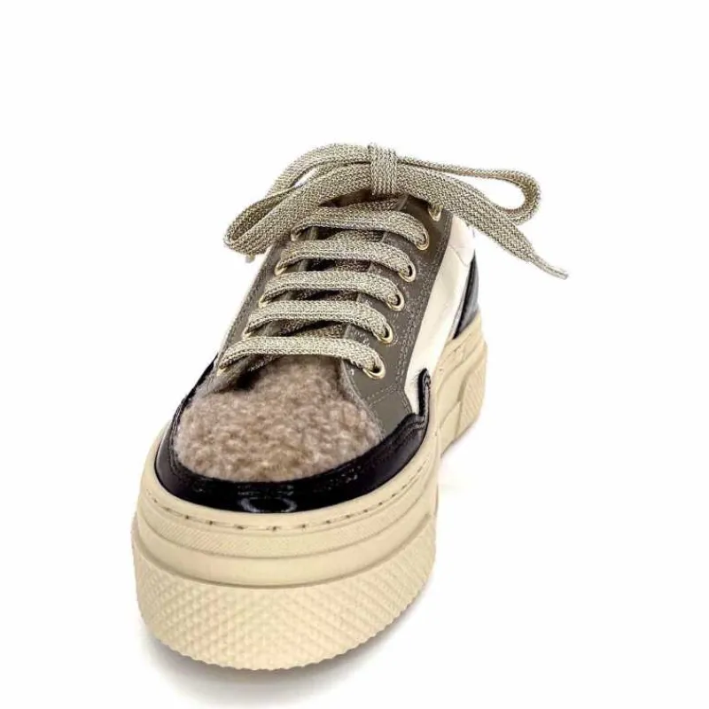 Fourrure|Compensées & Plateformes<Elena Baskets Fourrées 20124 GillCuir Crème Marron Gris BlancGrisClairMarron
