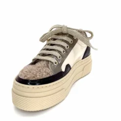 Fourrure|Compensées & Plateformes<Elena Baskets Fourrées 20124 GillCuir Crème Marron Gris BlancGrisClairMarron