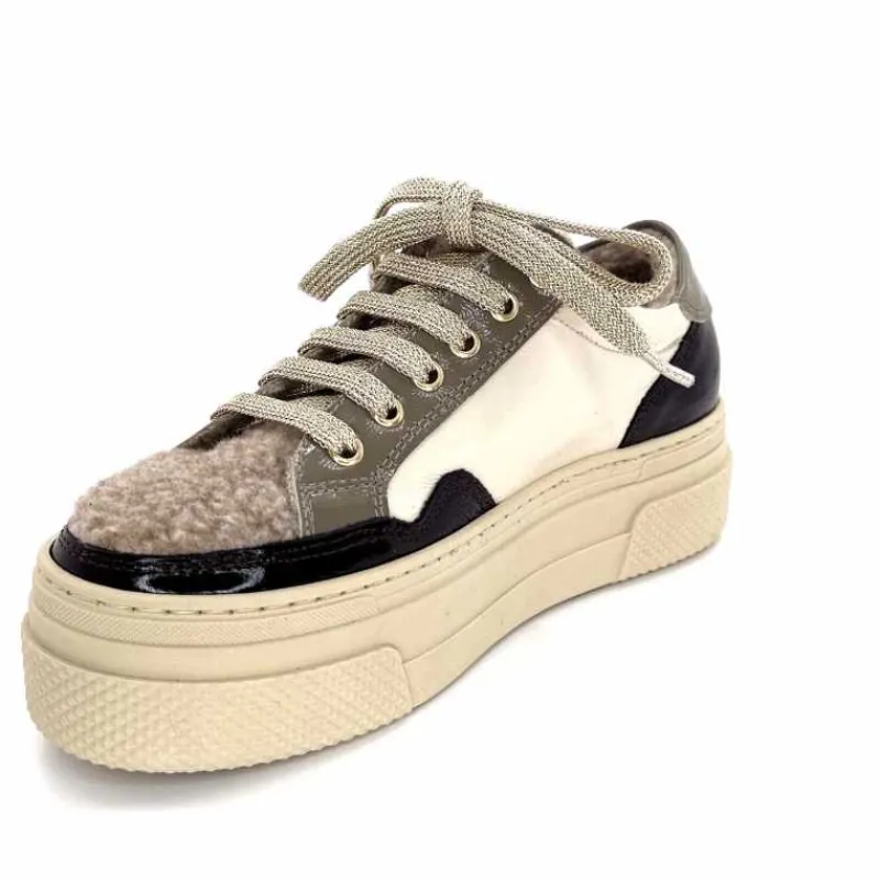 Fourrure|Compensées & Plateformes<Elena Baskets Fourrées 20124 GillCuir Crème Marron Gris BlancGrisClairMarron