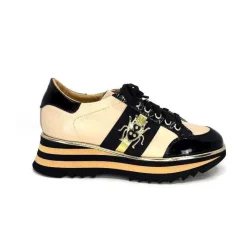 Sport Chic|Féminin<Ivoire0347b Baskets Ivoire H985M Cuir Vernis Beige Noir