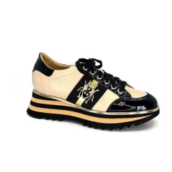 Sport Chic|Féminin<Ivoire0347b Baskets Ivoire H985M Cuir Vernis Beige Noir